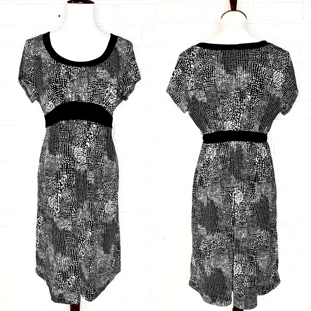 Maternity Black White Short Sleeve Midi Dress Lg
